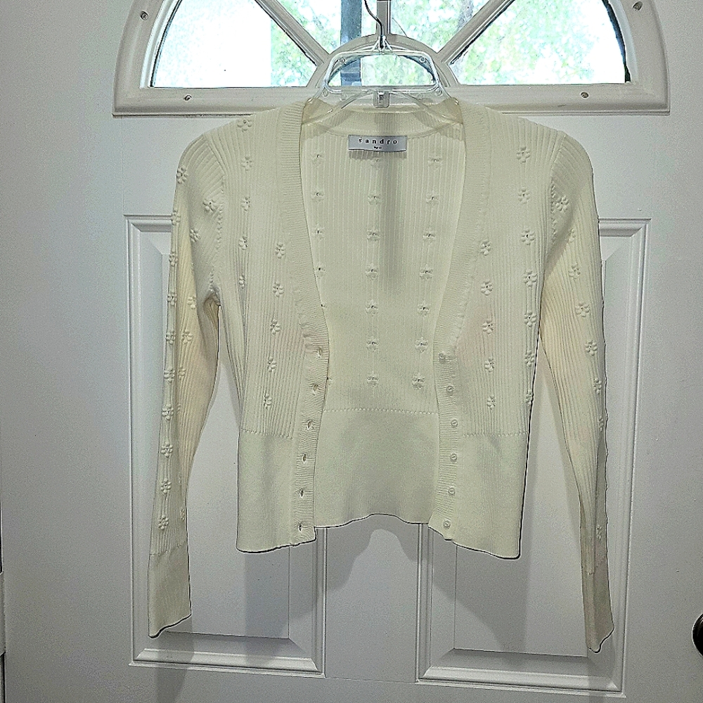 Sandro Paris Cream Cropped Cardigan Size Small - Picture 2 of 10